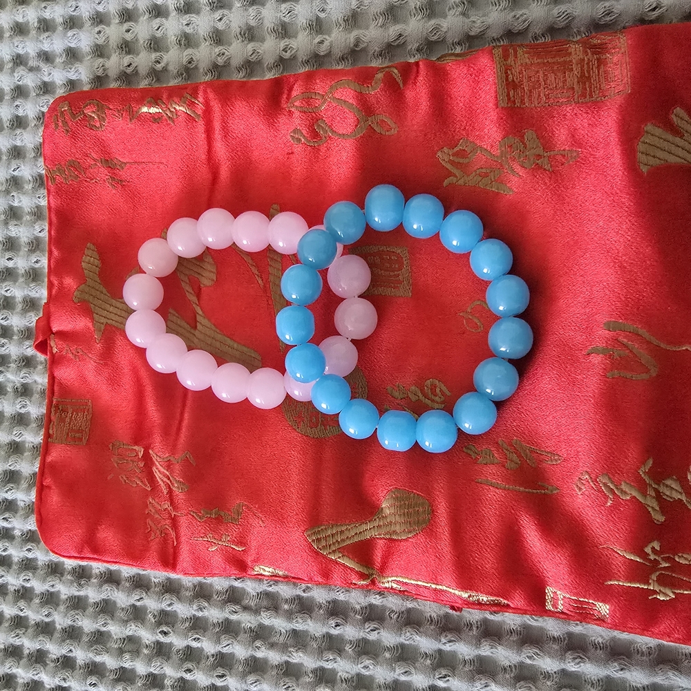 Rose Quartz Pink and Blue Beaded Bracelets